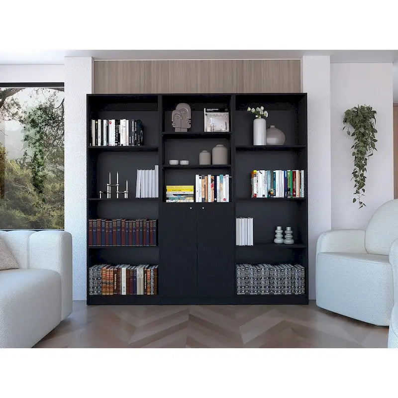 Ensemble de 3 pièces Kenyon, bibliothèque de 74 po de large avec 5 étagères et armoire