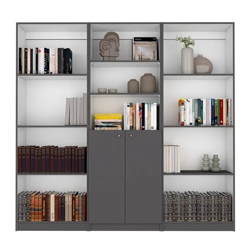 Ensemble de 3 pièces Kenyon, bibliothèque de 74 po de large avec 5 étagères et armoire