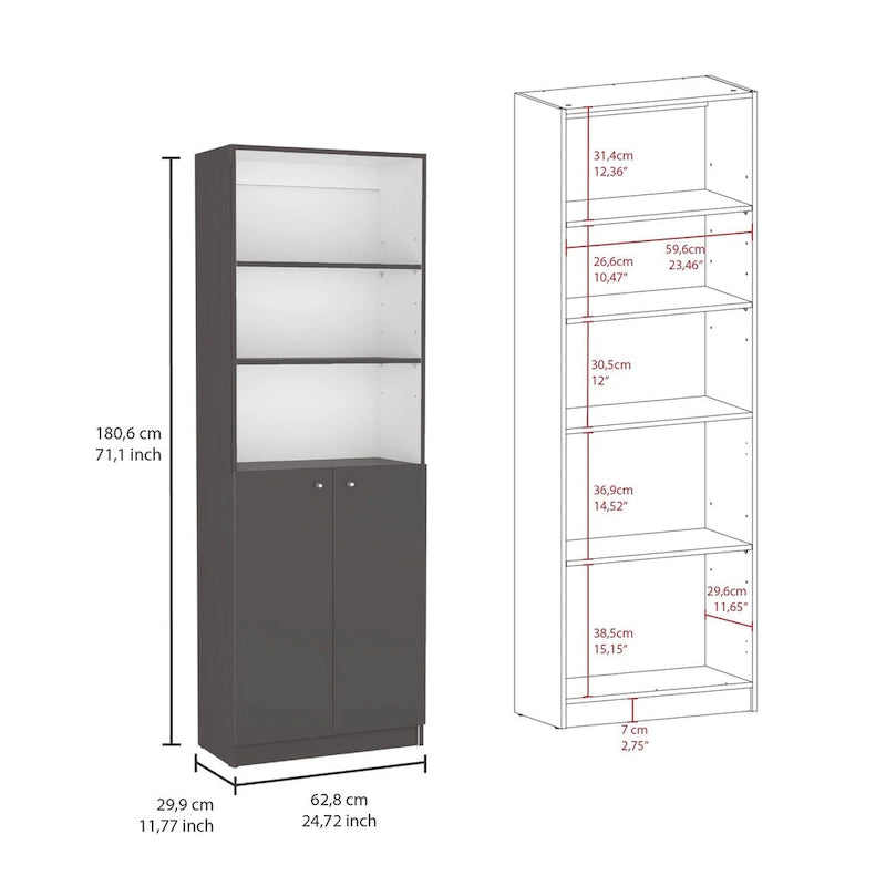 Ensemble de 3 pièces Kenyon, bibliothèque de 74 po de large avec 5 étagères et armoire