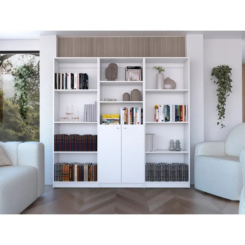 Ensemble de 3 pièces Kenyon, bibliothèque de 74 po de large avec 5 étagères et armoire