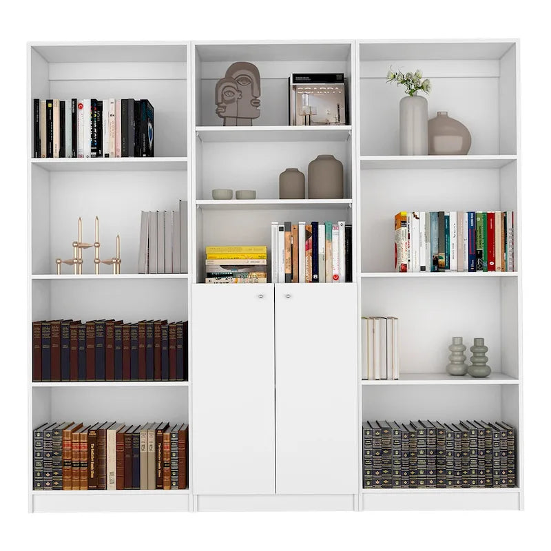 Ensemble de 3 pièces Kenyon, bibliothèque de 74 po de large avec 5 étagères et armoire