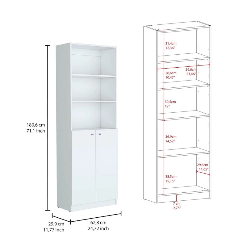 Ensemble de 3 pièces Kenyon, bibliothèque de 74 po de large avec 5 étagères et armoire
