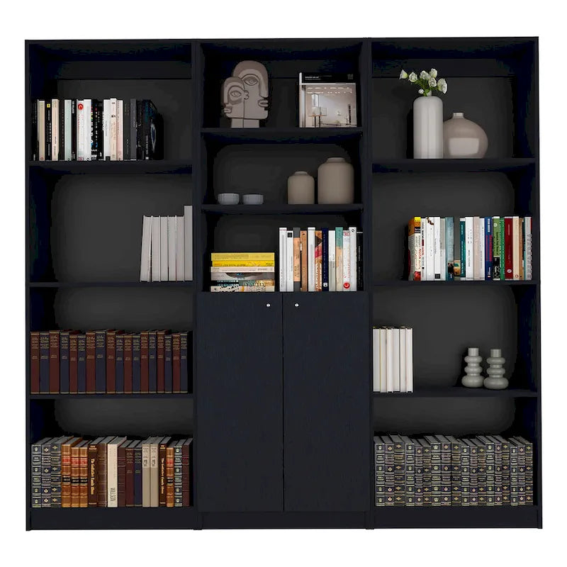 Ensemble de 3 pièces Kenyon, bibliothèque de 74 po de large avec 5 étagères et armoire