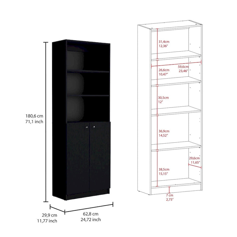 Ensemble de 3 pièces Kenyon, bibliothèque de 74 po de large avec 5 étagères et armoire