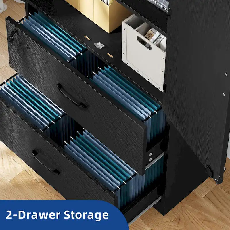 Moasis 68H Grande Armoire de Classement en Bois Robuste 2 Tiroirs avec Serrure et Étagères Réglables