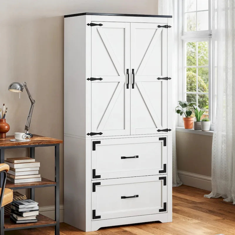 Moasis 68H Grande Armoire de Classement en Bois Robuste 2 Tiroirs avec Serrure et Étagères Réglables