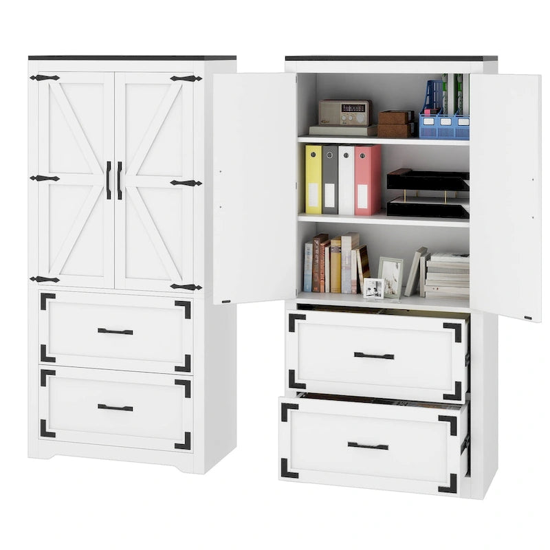 Moasis 68H Grande Armoire de Classement en Bois Robuste 2 Tiroirs avec Serrure et Étagères Réglables