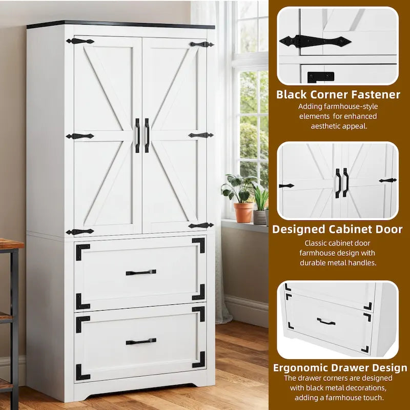 Moasis 68H Grande Armoire de Classement en Bois Robuste 2 Tiroirs avec Serrure et Étagères Réglables