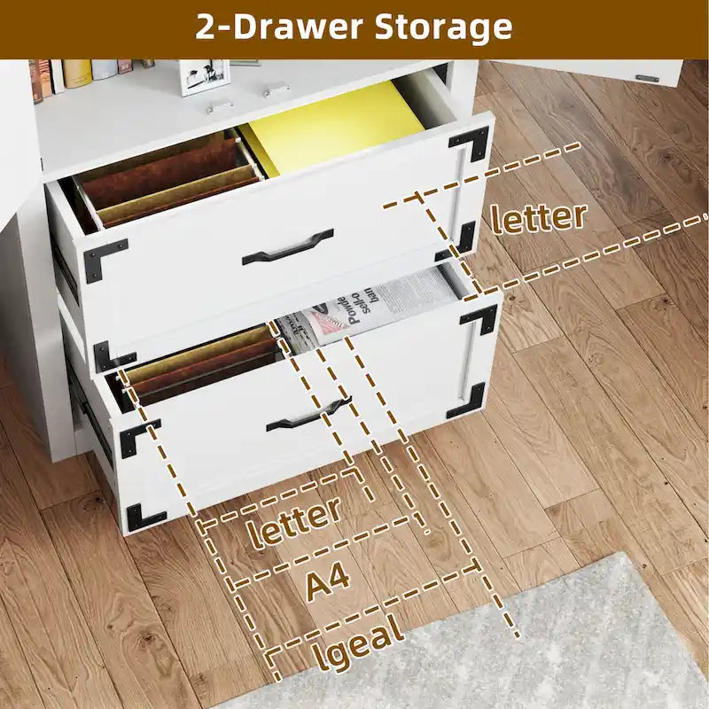 Moasis 68H Grande Armoire de Classement en Bois Robuste 2 Tiroirs avec Serrure et Étagères Réglables