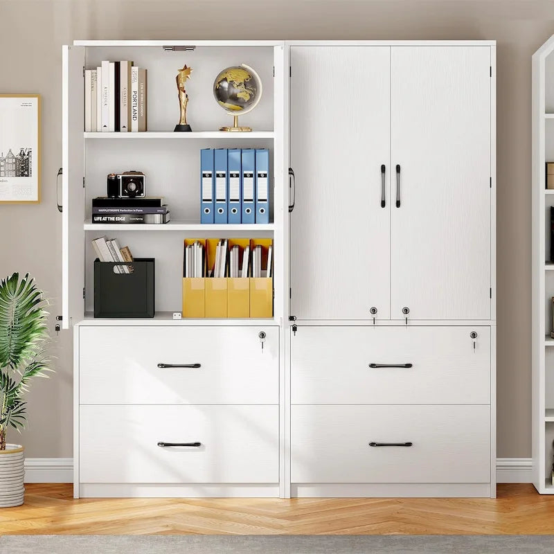 Moasis 68H Grande Armoire de Classement en Bois Robuste 2 Tiroirs avec Serrure et Étagères Réglables