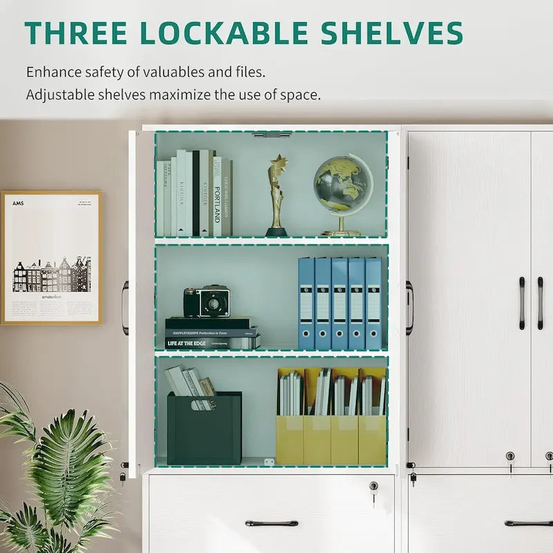 Moasis 68H Grande Armoire de Classement en Bois Robuste 2 Tiroirs avec Serrure et Étagères Réglables