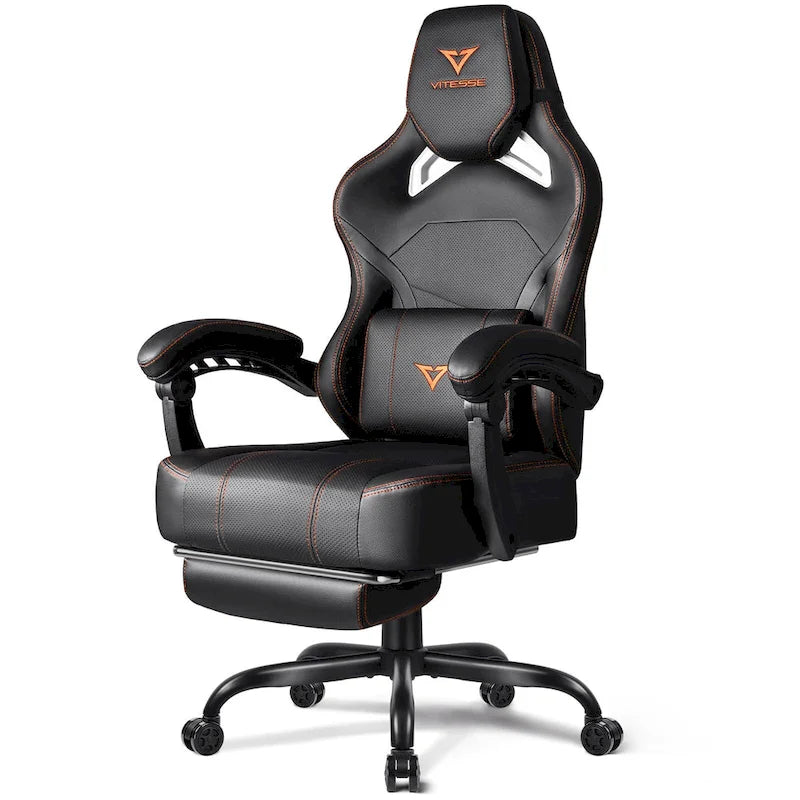 Chaise de jeu BOSSIN grande taille 400 lb avec repose-pieds, chaise de jeu vidéo ergonomique pour adultes avec appuie-tête et oreiller lombaire