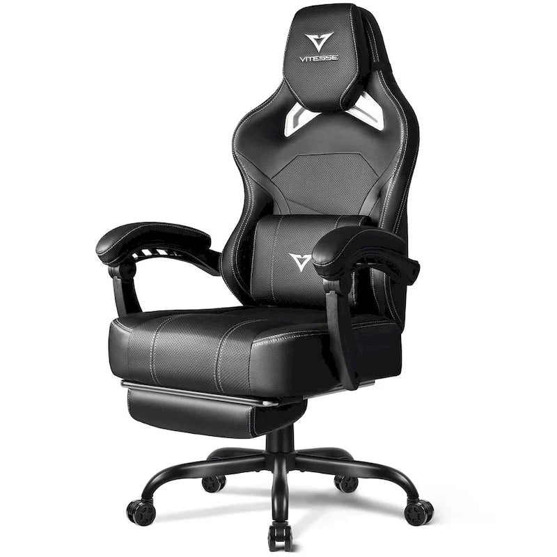 Chaise de jeu BOSSIN grande taille 400 lb avec repose-pieds, chaise de jeu vidéo ergonomique pour adultes avec appuie-tête et oreiller lombaire