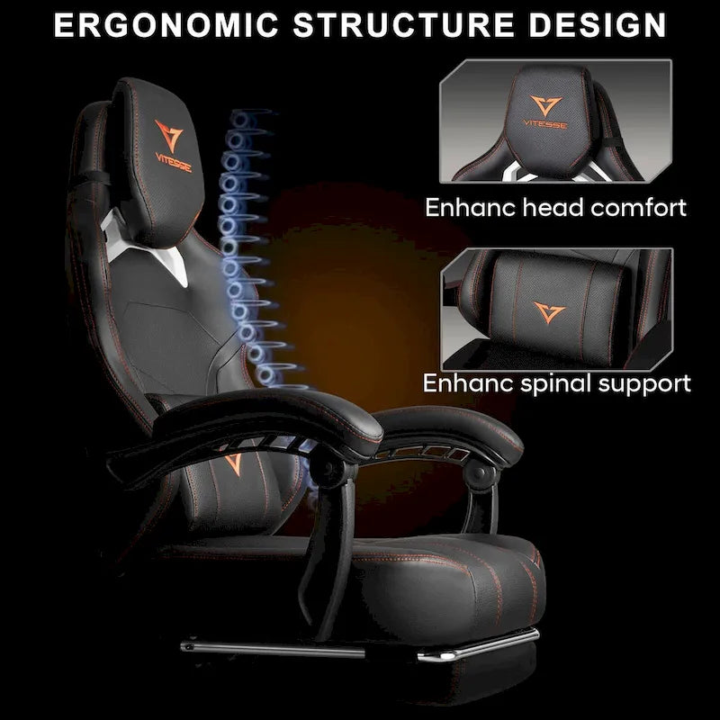 Chaise de jeu BOSSIN grande taille 400 lb avec repose-pieds, chaise de jeu vidéo ergonomique pour adultes avec appuie-tête et oreiller lombaire