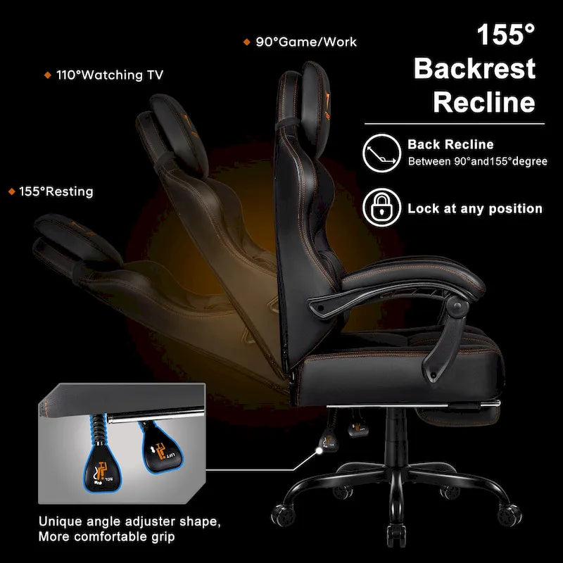 Chaise de jeu BOSSIN grande taille 400 lb avec repose-pieds, chaise de jeu vidéo ergonomique pour adultes avec appuie-tête et oreiller lombaire