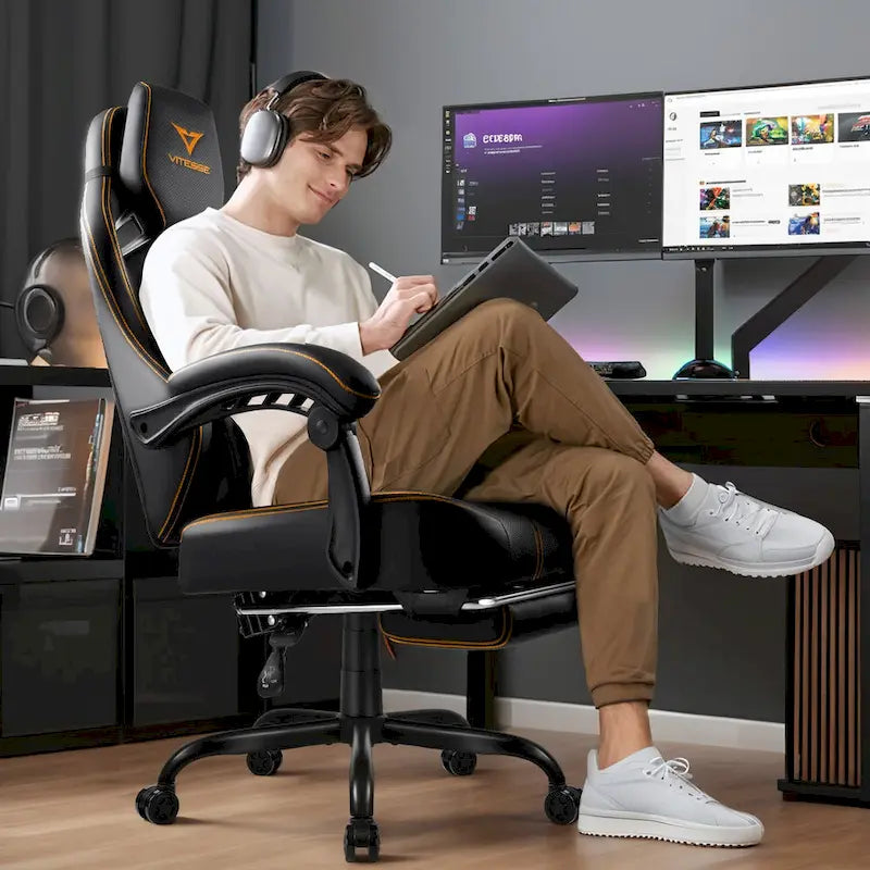 Chaise de jeu BOSSIN grande taille 400 lb avec repose-pieds, chaise de jeu vidéo ergonomique pour adultes avec appuie-tête et oreiller lombaire