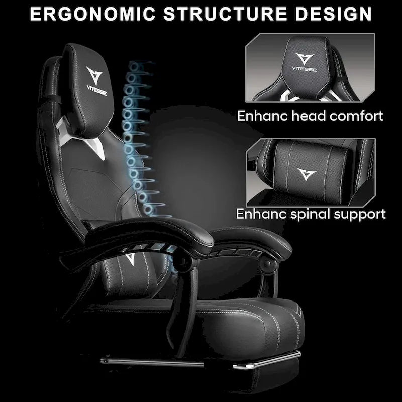 Chaise de jeu BOSSIN grande taille 400 lb avec repose-pieds, chaise de jeu vidéo ergonomique pour adultes avec appuie-tête et oreiller lombaire