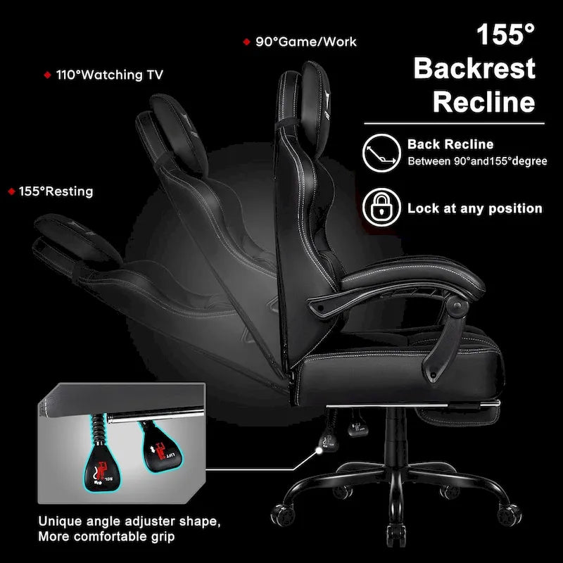 Chaise de jeu BOSSIN grande taille 400 lb avec repose-pieds, chaise de jeu vidéo ergonomique pour adultes avec appuie-tête et oreiller lombaire