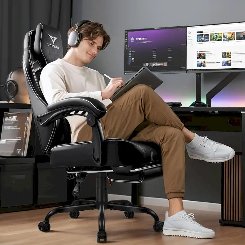 Chaise de jeu BOSSIN grande taille 400 lb avec repose-pieds, chaise de jeu vidéo ergonomique pour adultes avec appuie-tête et oreiller lombaire