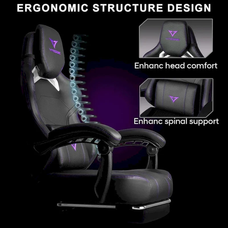 Chaise de jeu BOSSIN grande taille 400 lb avec repose-pieds, chaise de jeu vidéo ergonomique pour adultes avec appuie-tête et oreiller lombaire