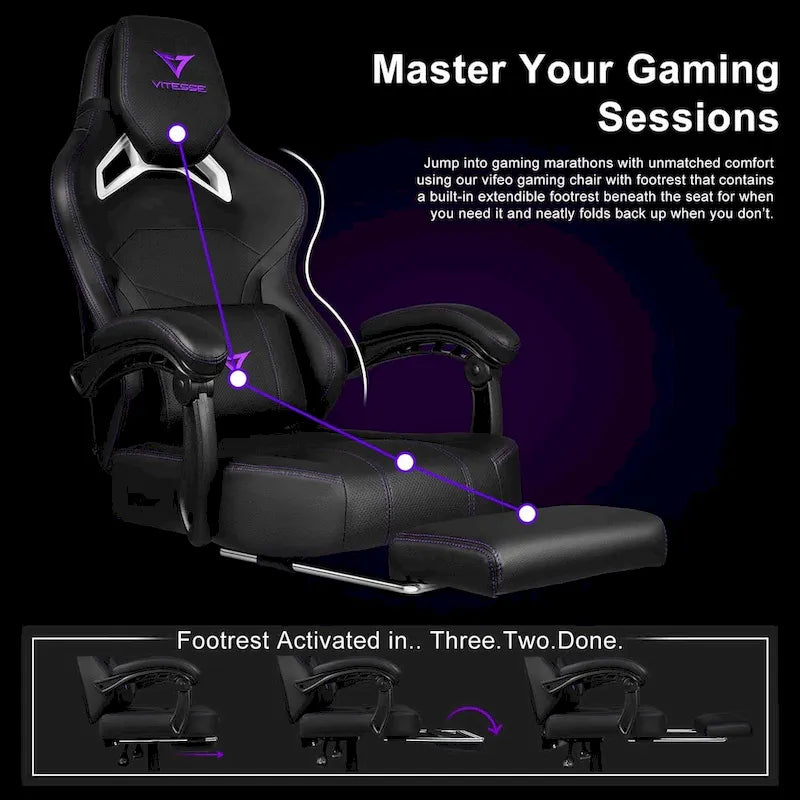 Chaise de jeu BOSSIN grande taille 400 lb avec repose-pieds, chaise de jeu vidéo ergonomique pour adultes avec appuie-tête et oreiller lombaire