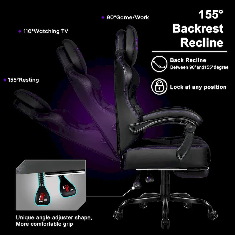 Chaise de jeu BOSSIN grande taille 400 lb avec repose-pieds, chaise de jeu vidéo ergonomique pour adultes avec appuie-tête et oreiller lombaire