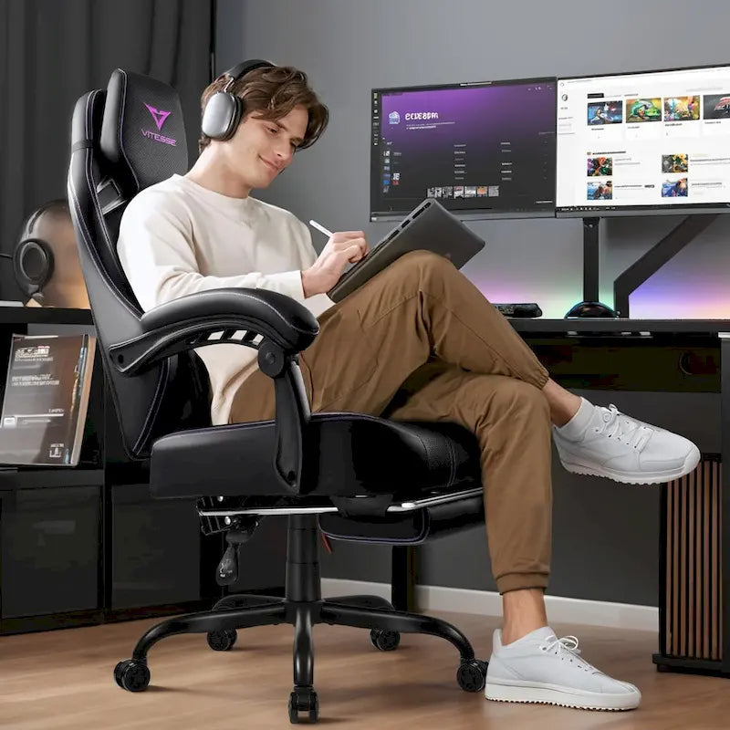 Chaise de jeu BOSSIN grande taille 400 lb avec repose-pieds, chaise de jeu vidéo ergonomique pour adultes avec appuie-tête et oreiller lombaire