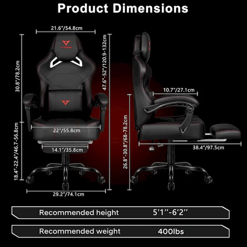 Chaise de jeu BOSSIN grande taille 400 lb avec repose-pieds, chaise de jeu vidéo ergonomique pour adultes avec appuie-tête et oreiller lombaire