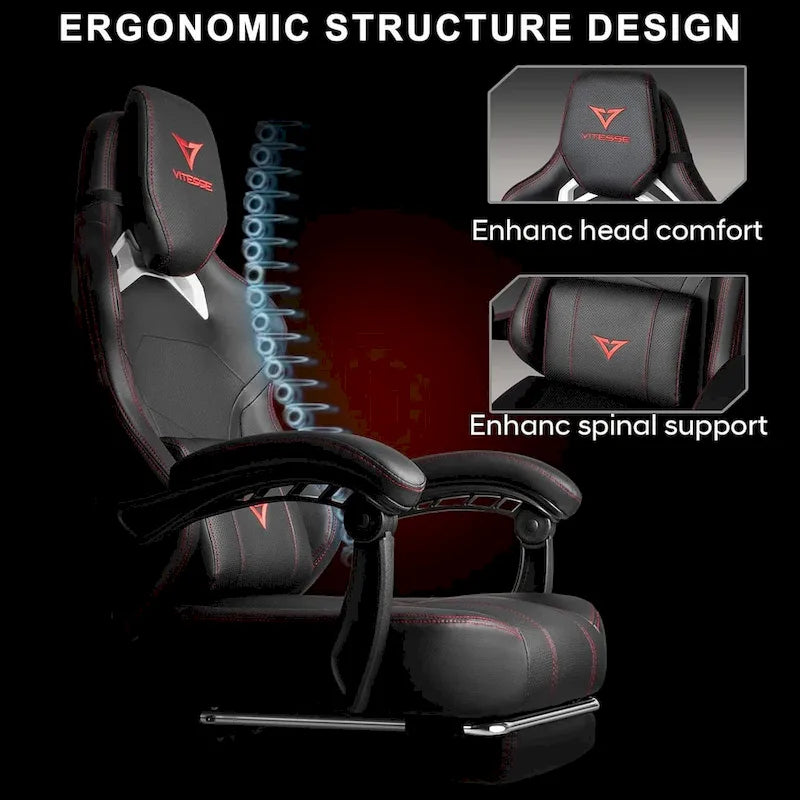 Chaise de jeu BOSSIN grande taille 400 lb avec repose-pieds, chaise de jeu vidéo ergonomique pour adultes avec appuie-tête et oreiller lombaire