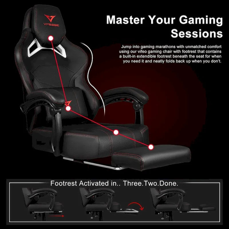 Chaise de jeu BOSSIN grande taille 400 lb avec repose-pieds, chaise de jeu vidéo ergonomique pour adultes avec appuie-tête et oreiller lombaire