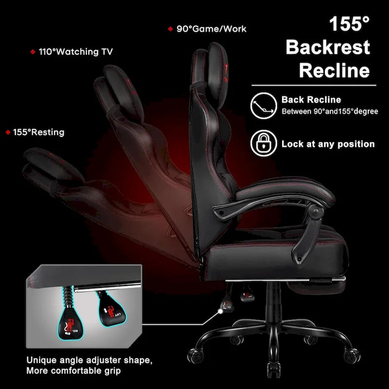 Chaise de jeu BOSSIN grande taille 400 lb avec repose-pieds, chaise de jeu vidéo ergonomique pour adultes avec appuie-tête et oreiller lombaire