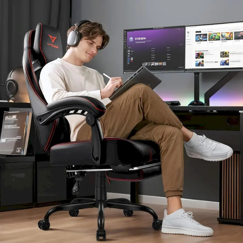 Chaise de jeu BOSSIN grande taille 400 lb avec repose-pieds, chaise de jeu vidéo ergonomique pour adultes avec appuie-tête et oreiller lombaire