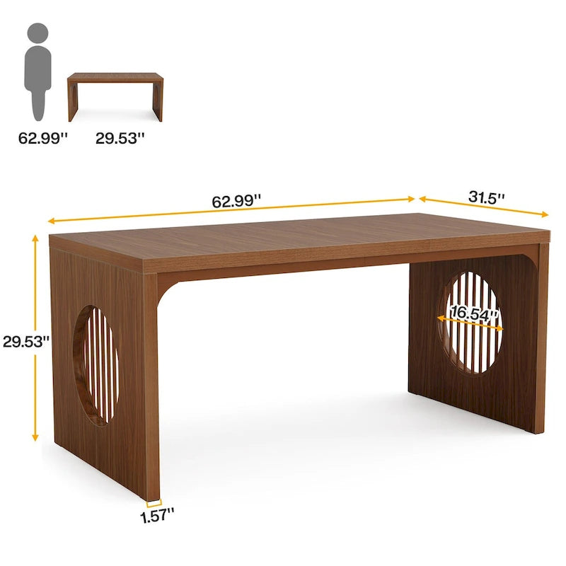 Bureau informatique de 63 pouces, bureau de direction industriel, table d'écriture rectangulaire robuste avec plateau en bois pour bureau à domicile