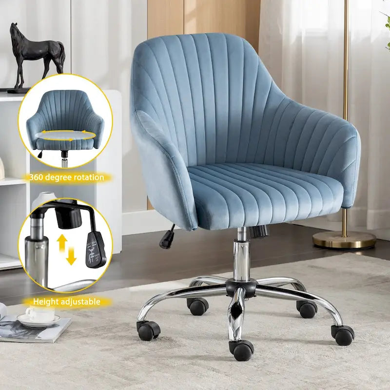Fauteuil d'appoint Chaise de bureau moderne et décontractée avec hauteur réglable en velours et roulettes réglables