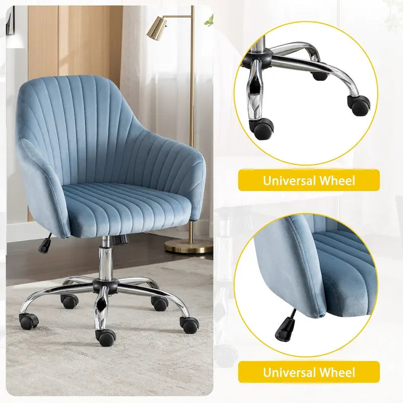 Fauteuil d'appoint Chaise de bureau moderne et décontractée avec hauteur réglable en velours et roulettes réglables
