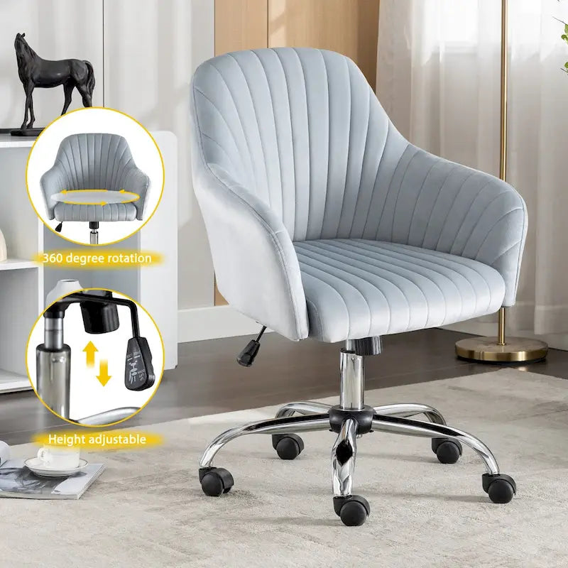 Fauteuil d'appoint Chaise de bureau moderne et décontractée avec hauteur réglable en velours et roulettes réglables