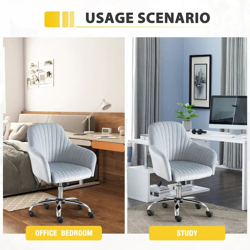 Fauteuil d'appoint Chaise de bureau moderne et décontractée avec hauteur réglable en velours et roulettes réglables