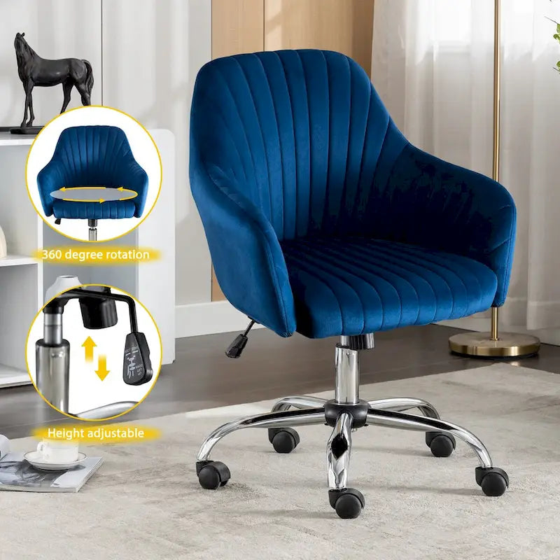 Fauteuil d'appoint Chaise de bureau moderne et décontractée avec hauteur réglable en velours et roulettes réglables