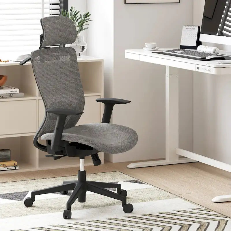 FlexiSpot Chaise de Bureau Ergonomique Pivotante à 360° Réglable en Hauteur en Maille avec Appui-tête Réglable, Soutien Lombaire et Accoudoirs