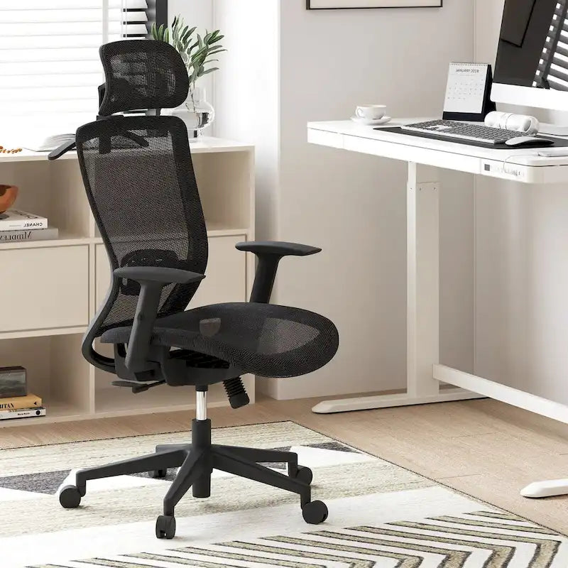 FlexiSpot Chaise de Bureau Ergonomique Pivotante à 360° Réglable en Hauteur en Maille avec Appui-tête Réglable, Soutien Lombaire et Accoudoirs