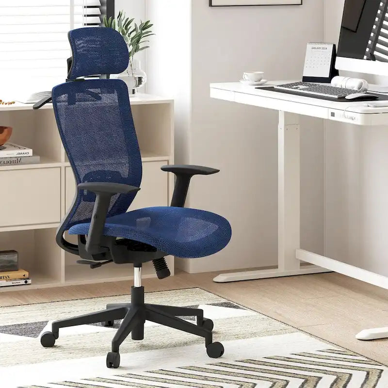 FlexiSpot Chaise de Bureau Ergonomique Pivotante à 360° Réglable en Hauteur en Maille avec Appui-tête Réglable, Soutien Lombaire et Accoudoirs