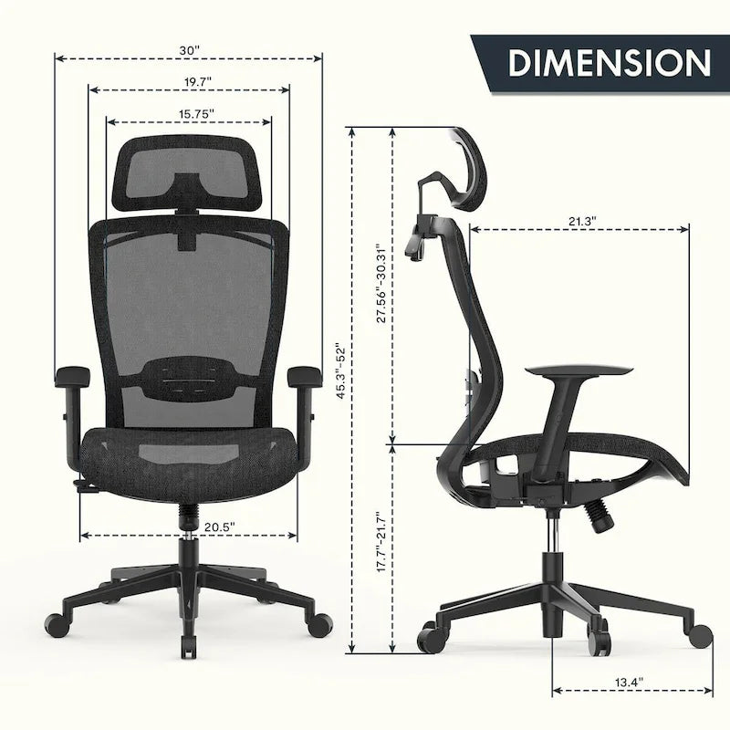 FlexiSpot Chaise de Bureau Ergonomique Pivotante à 360° Réglable en Hauteur en Maille avec Appui-tête Réglable, Soutien Lombaire et Accoudoirs