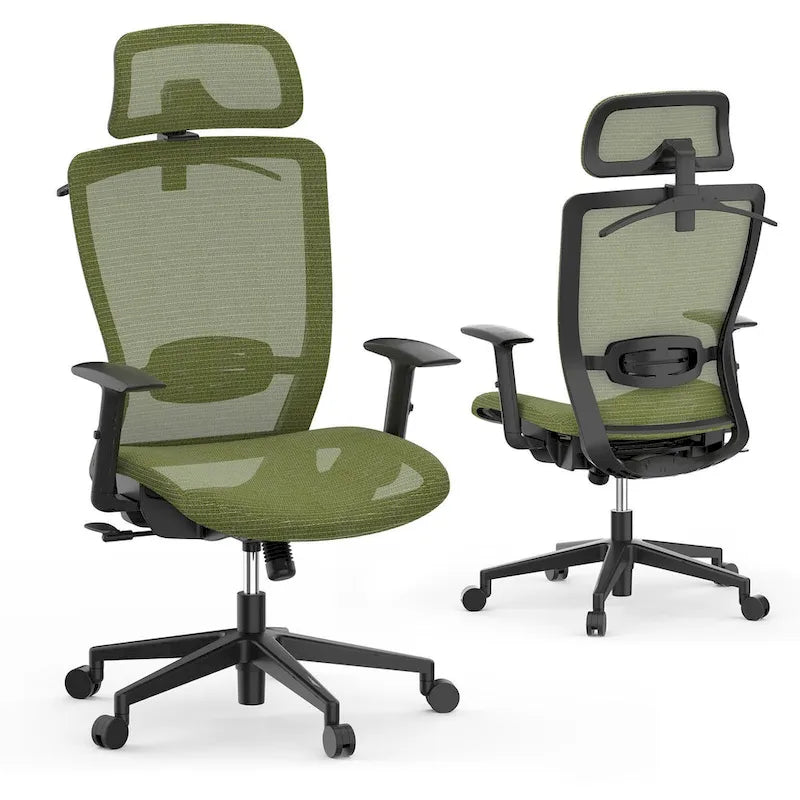 FlexiSpot Chaise de Bureau Ergonomique Pivotante à 360° Réglable en Hauteur en Maille avec Appui-tête Réglable, Soutien Lombaire et Accoudoirs