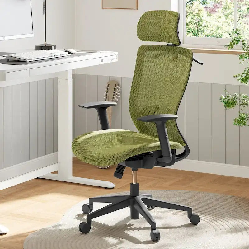 FlexiSpot Chaise de Bureau Ergonomique Pivotante à 360° Réglable en Hauteur en Maille avec Appui-tête Réglable, Soutien Lombaire et Accoudoirs