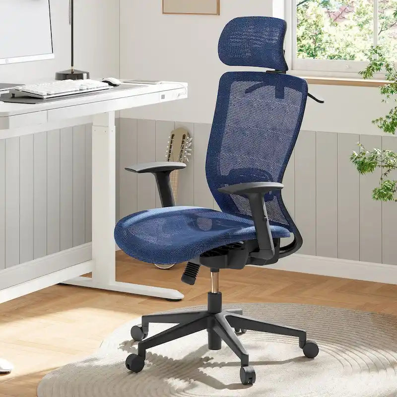 FlexiSpot Chaise de Bureau Ergonomique Pivotante à 360° Réglable en Hauteur en Maille avec Appui-tête Réglable, Soutien Lombaire et Accoudoirs