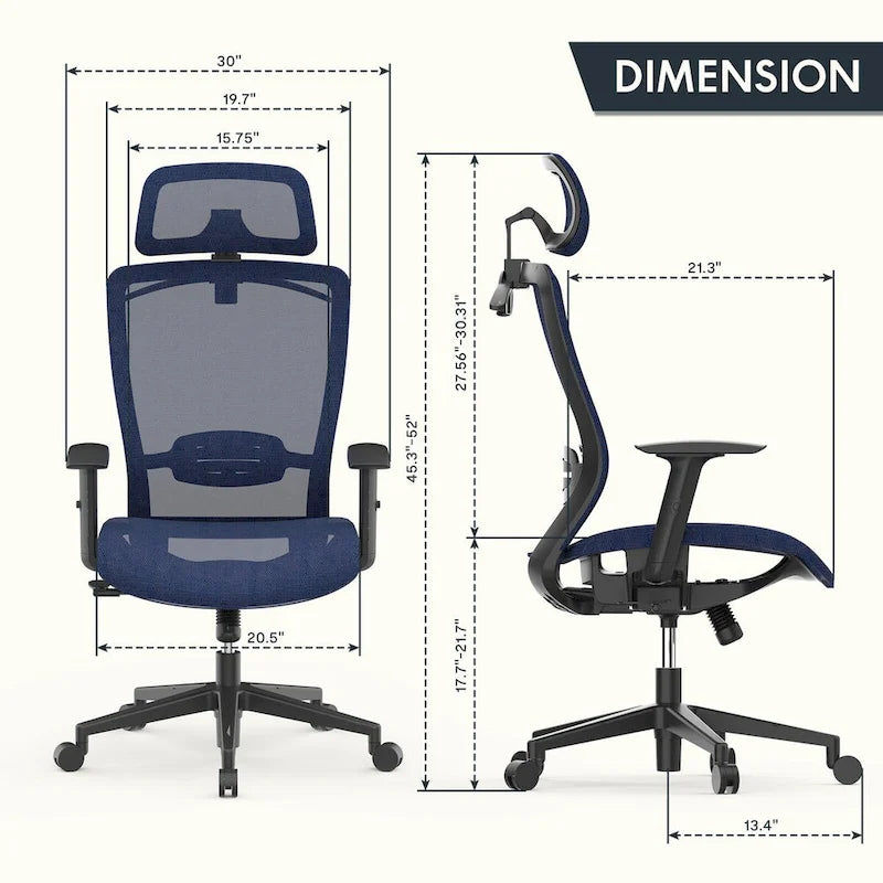 FlexiSpot Chaise de Bureau Ergonomique Pivotante à 360° Réglable en Hauteur en Maille avec Appui-tête Réglable, Soutien Lombaire et Accoudoirs