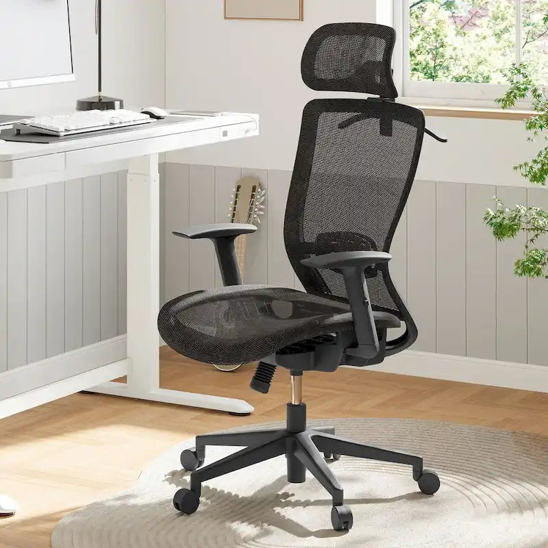 FlexiSpot Chaise de Bureau Ergonomique Pivotante à 360° Réglable en Hauteur en Maille avec Appui-tête Réglable, Soutien Lombaire et Accoudoirs