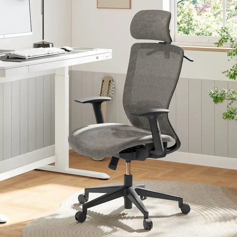 FlexiSpot Chaise de Bureau Ergonomique Pivotante à 360° Réglable en Hauteur en Maille avec Appui-tête Réglable, Soutien Lombaire et Accoudoirs