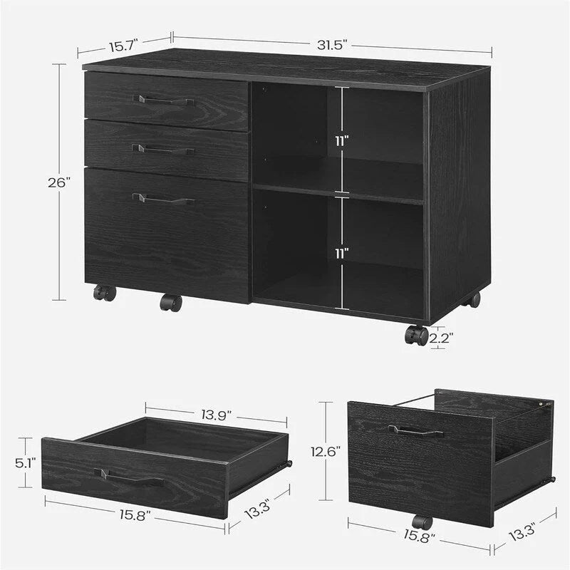 3 tiroirs et étagères ouvertes - 40 P x 80 L x 66 H cm