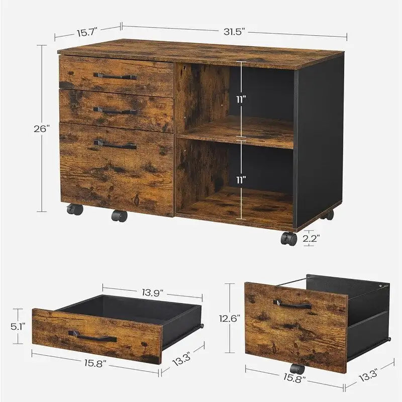 3 tiroirs et étagères ouvertes - 40 P x 80 L x 66 H cm